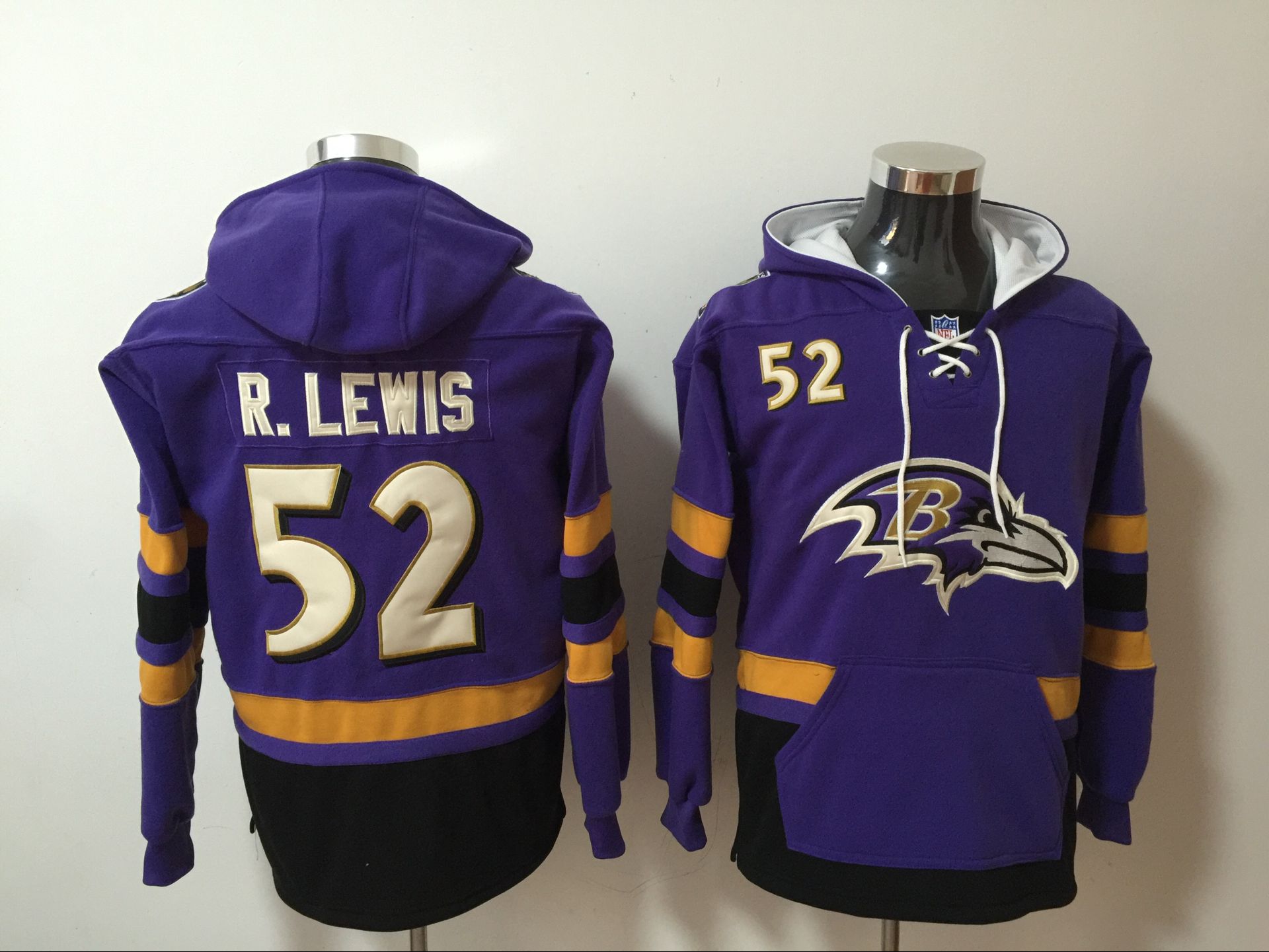 Men's Baltimore Ravens #52 Ray Lewis Purple All Stitched NFL Hooded Sweatshirt